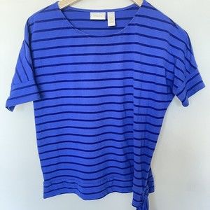 Chicos Top Size 1 Purple Striped Shirt Side Tie Cotton Rayon Blend